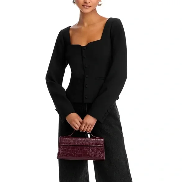 New PAIGE Rhea Sweetheart Top bustier long sleeves blouse jacket olive 4 small - Picture 1 of 8